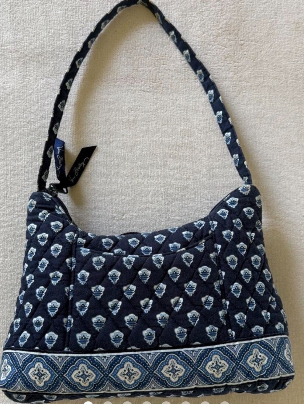 Vera Bradley Quilted Navy Shoulder Bag with Traditional Bradley Pattern 6"x10"
